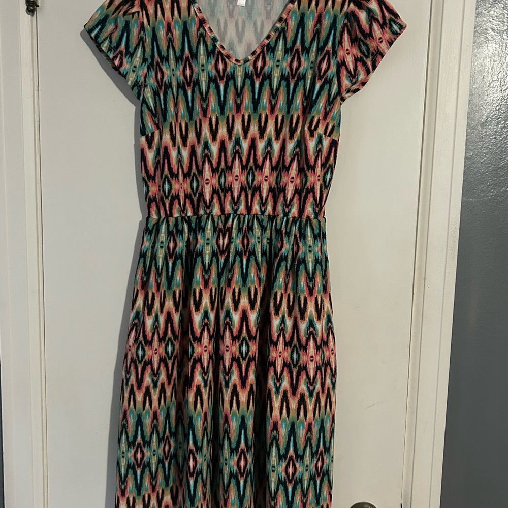 Honey and Lace Blue Pink A-Line V-Neck Midi Dress